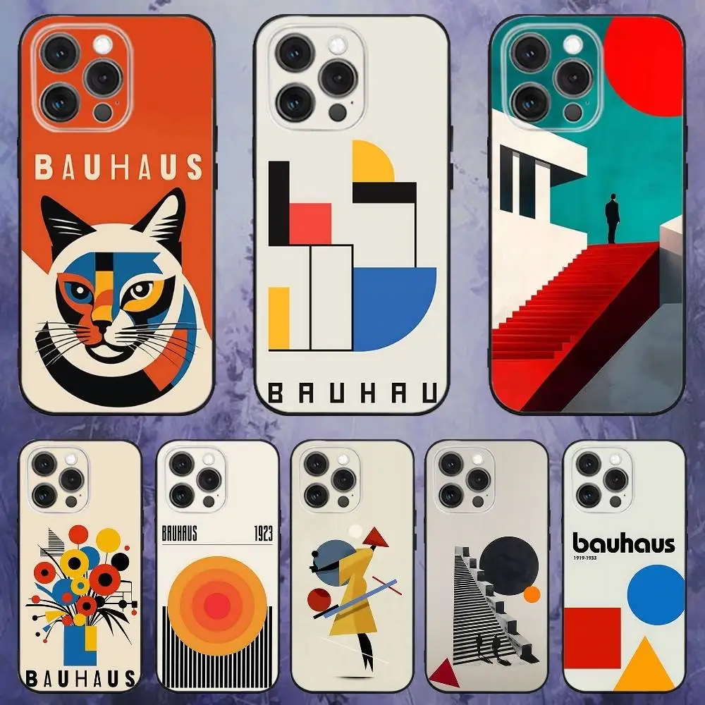 

Geometric Bauhaus Art Phone Case For iPhone 17,16,15,14,13,12,Pro,Max,Plus,E,SE4,Air,Mini Black Soft Box