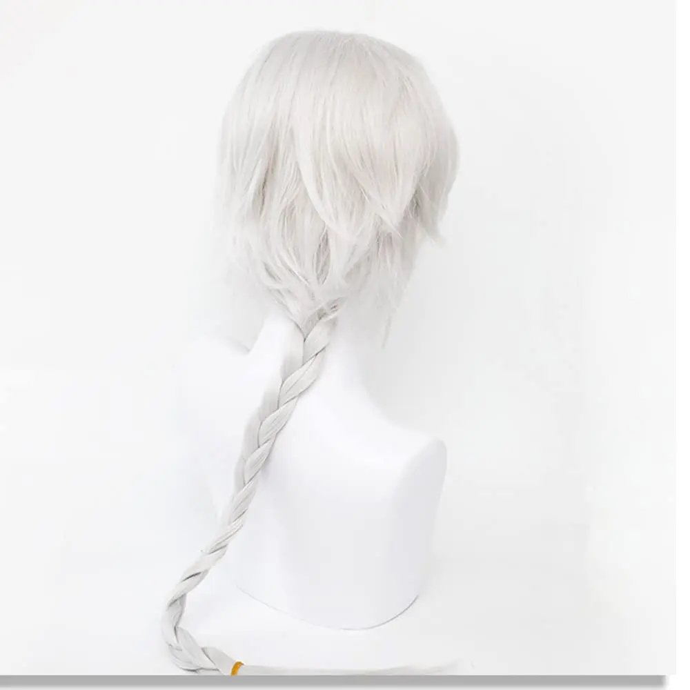 Animated Nikolai Gogol Wig White Curly Hair with Long Braid Polyester Party Halloween Character Wig view 3