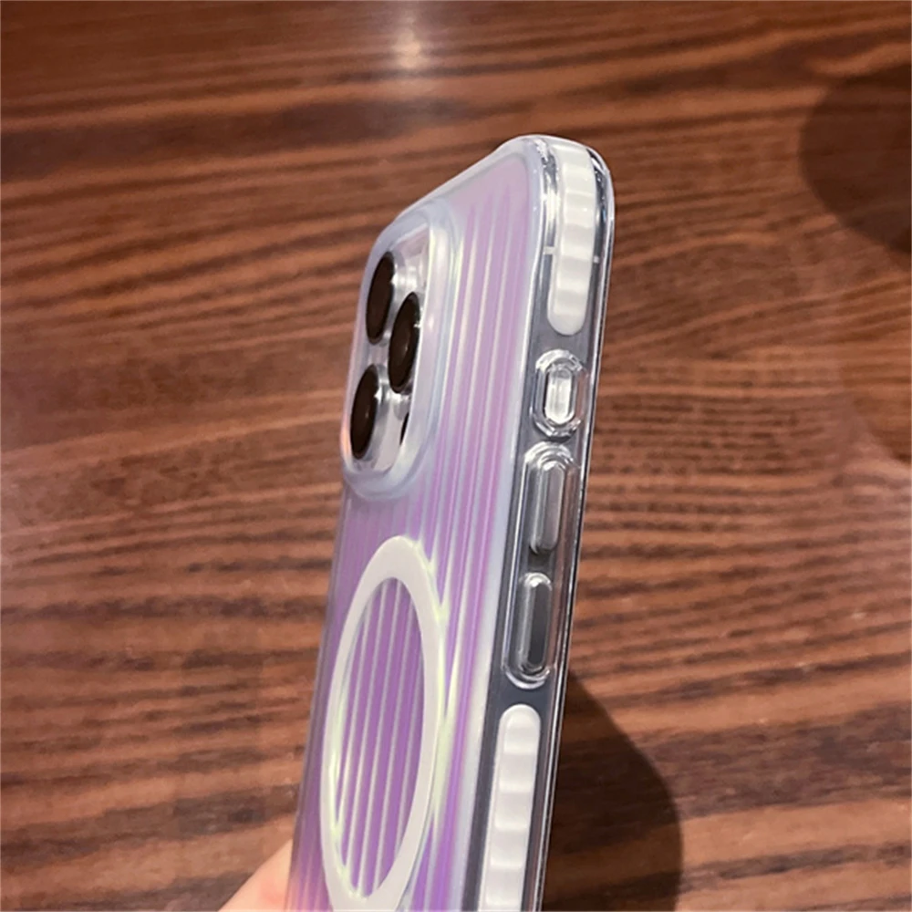 Luksusowe etui z efektem laserowego gradientu Aurora, magnetyczne, kompatybilne z MagSafe, do iPhone'a 17 15 14 13 16 Pro Max Plus, z obsługą ładowania bezprzewodowego. — zdjęcie produktu 5