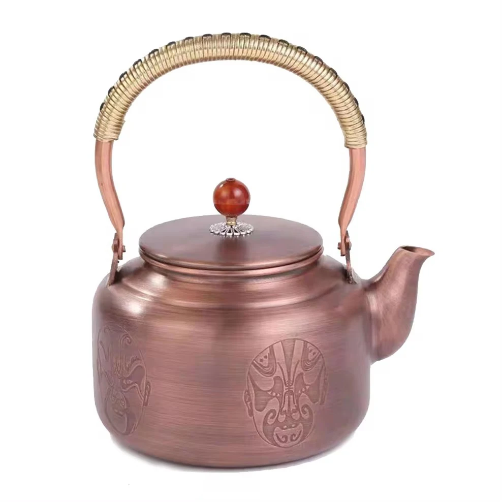 

Retro copper tea kettle, Handmade red copper boiling water kettle, High-capacity boiling tea pot, Retro health tea set, 1300ml