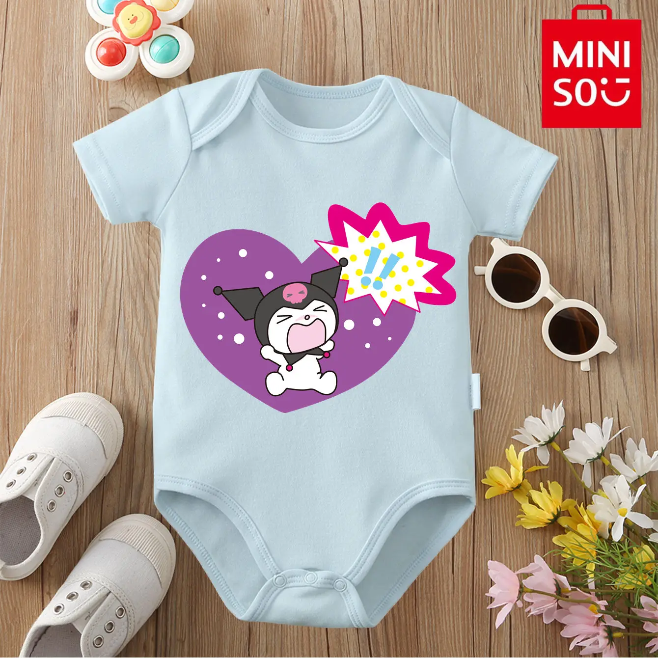 MINISO Kuromi My Melody Cute Print Pure Cotton Comfortable Cloths Bodysuit for Baby Onesie Jumpsuit for 0 To 12 Months Newborn