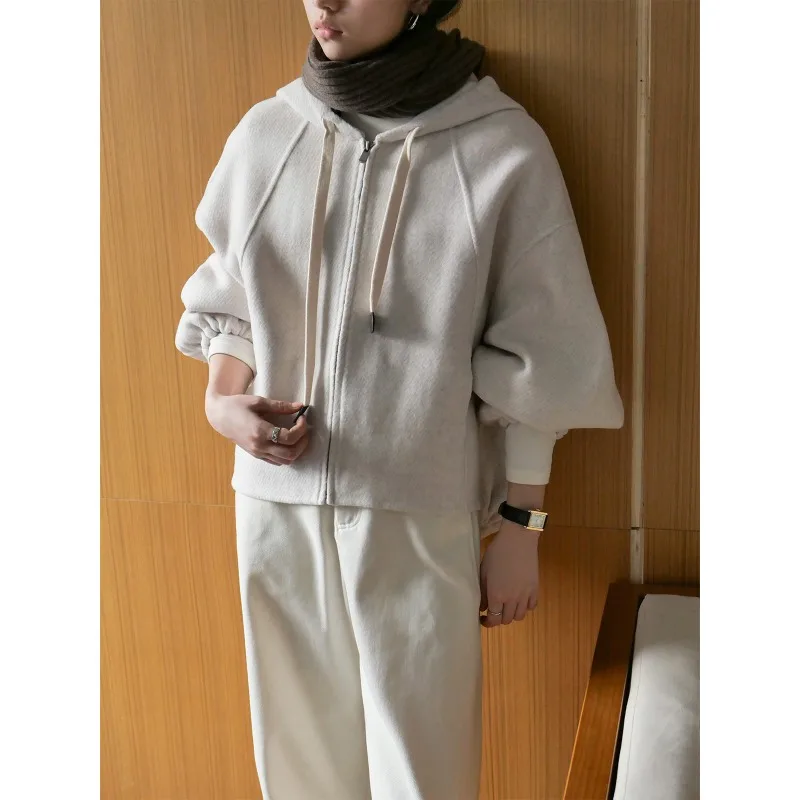 

Casual Loose Feel Hooded Handmade Double-Sided Wool Coat Winter Overcoat