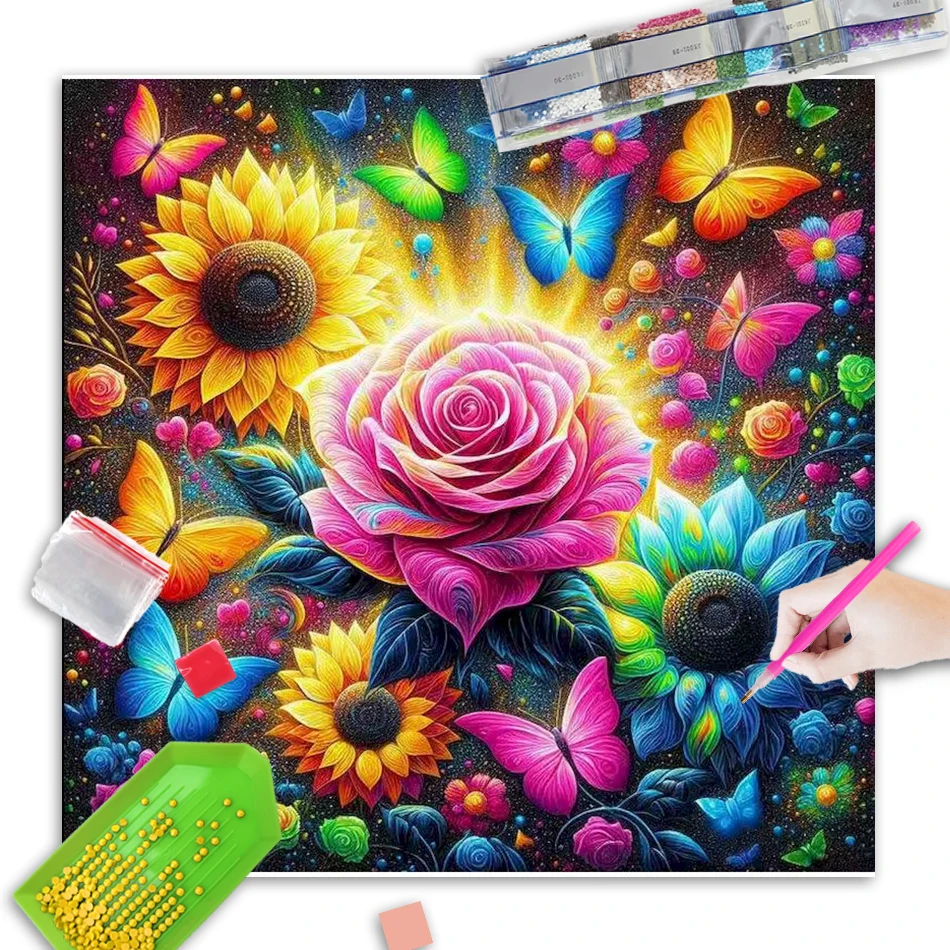 

GATYZTORY 5D DIY Diamond Painting Rose Flower Suitable For Beginners Full Square Round Diamond Mosaic Decor For Home