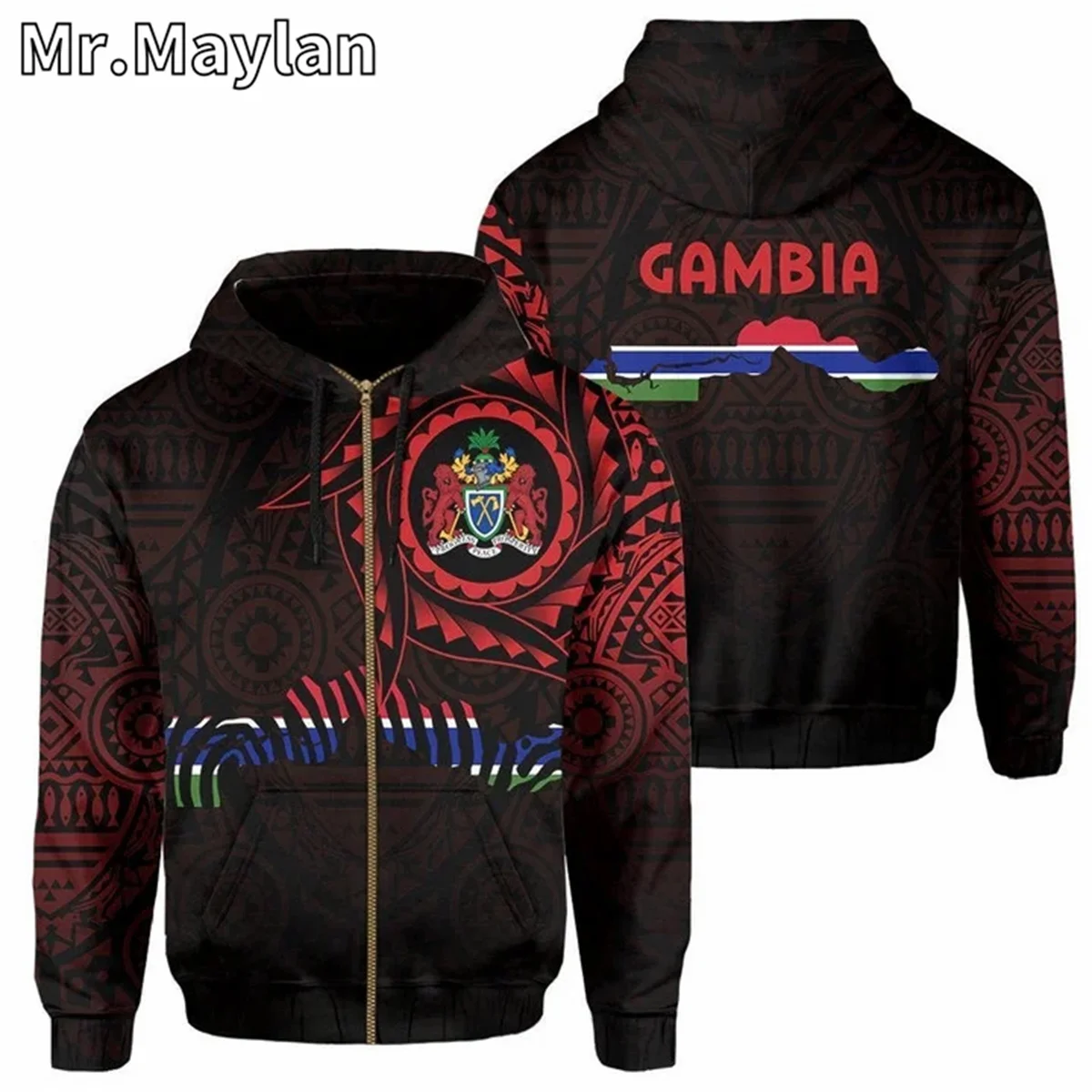 AFRICAN HOODIE Country GAMBIA Flag 3D Printed Unisex Hoodies Men/Women Streetwear Zip Pullover Casual Jacket Tracksuits W-134