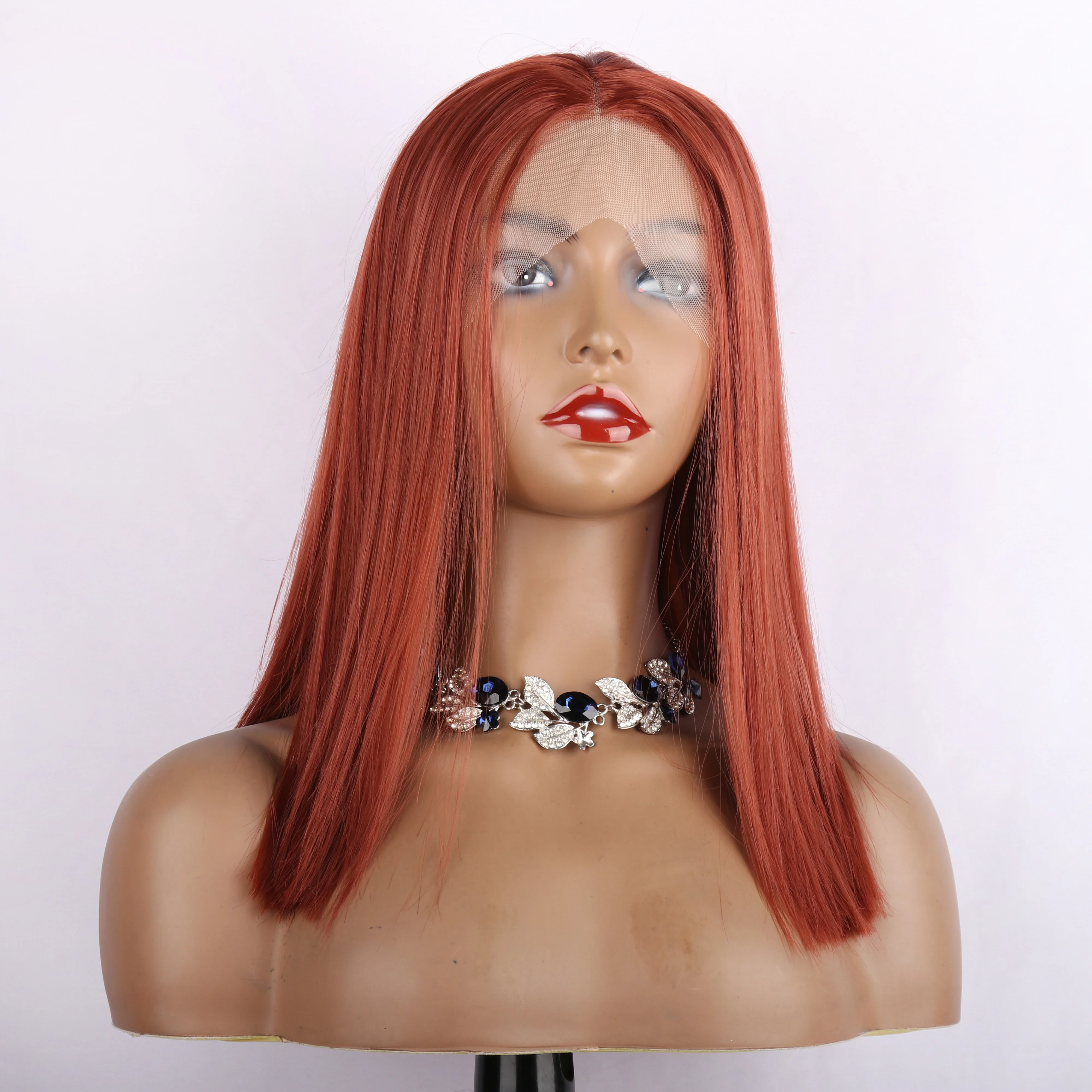 Oley Fashion-Perruque Lace Front Synthétique Droite Orange pour Femme Noire, Cheveux Cosplay, 13 Bery, 03 Utilisation