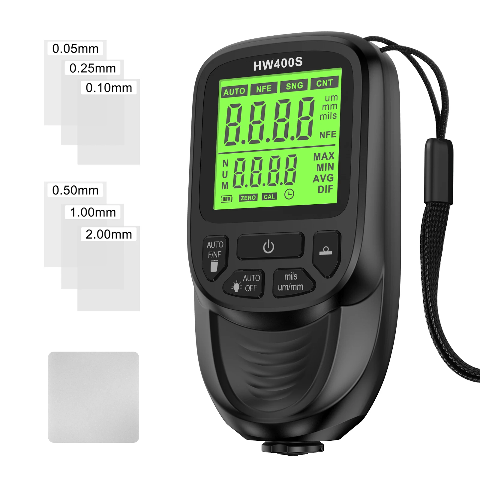 HW400S Electroplate Metal Coating Thickness Gauge Car Paint Tester 0-2000um Fe and NFe Probe Car Paint Coating Thickness Gauge