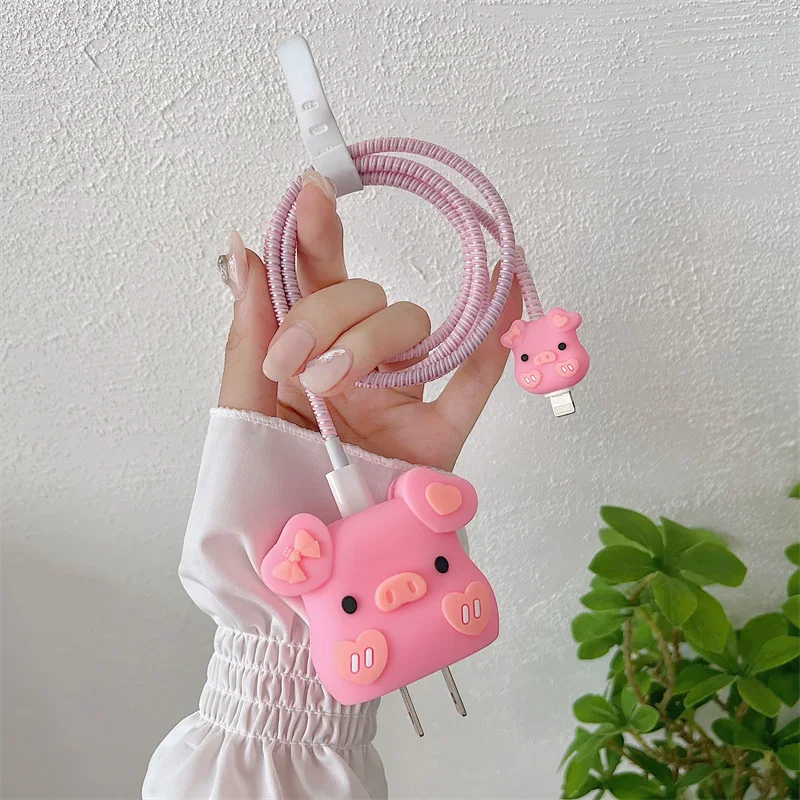 3D Cartoon Cute Pig Silicone Charger Protective Case for IPhone 11 12 13 14 18W/20W Fast Charge Protection Charger Cover Sleeve