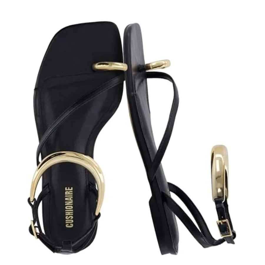 

Secret Flat Sandals for Women with Gold Ankle Cuff and Toe Ring Strap, Vegan Leather Dress Sandals