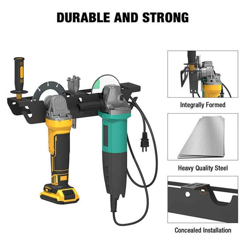 Angle Grinder Holder - 2 Bay Angle Grinder Rack/Stand Storage Rack With Cord Hanger, Wall Mount Bracket For Cutters