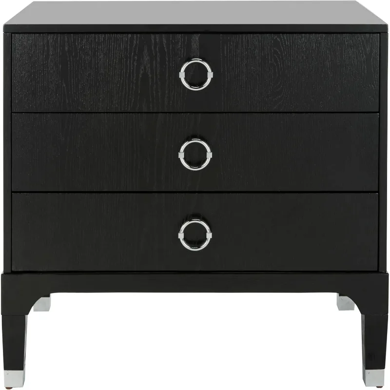 3 Drawer Contemporary Night Stand Nightstand, Perfect for a living room, bedroom, family room, den, library, or study , Black