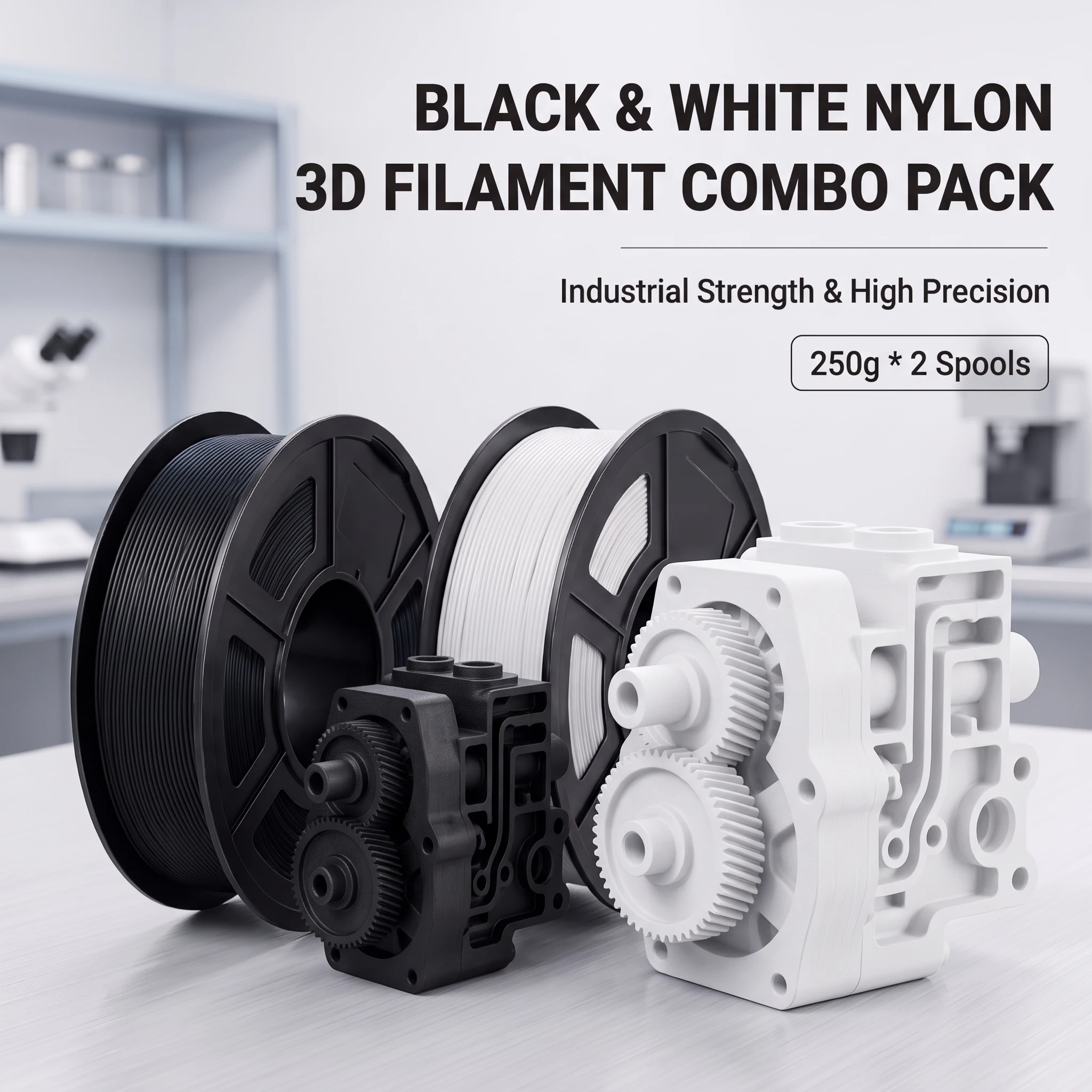 1.75mm Nylon PA Filament 250g 0.55lbs +/-0.02mm Black White For FDM 3D Printers