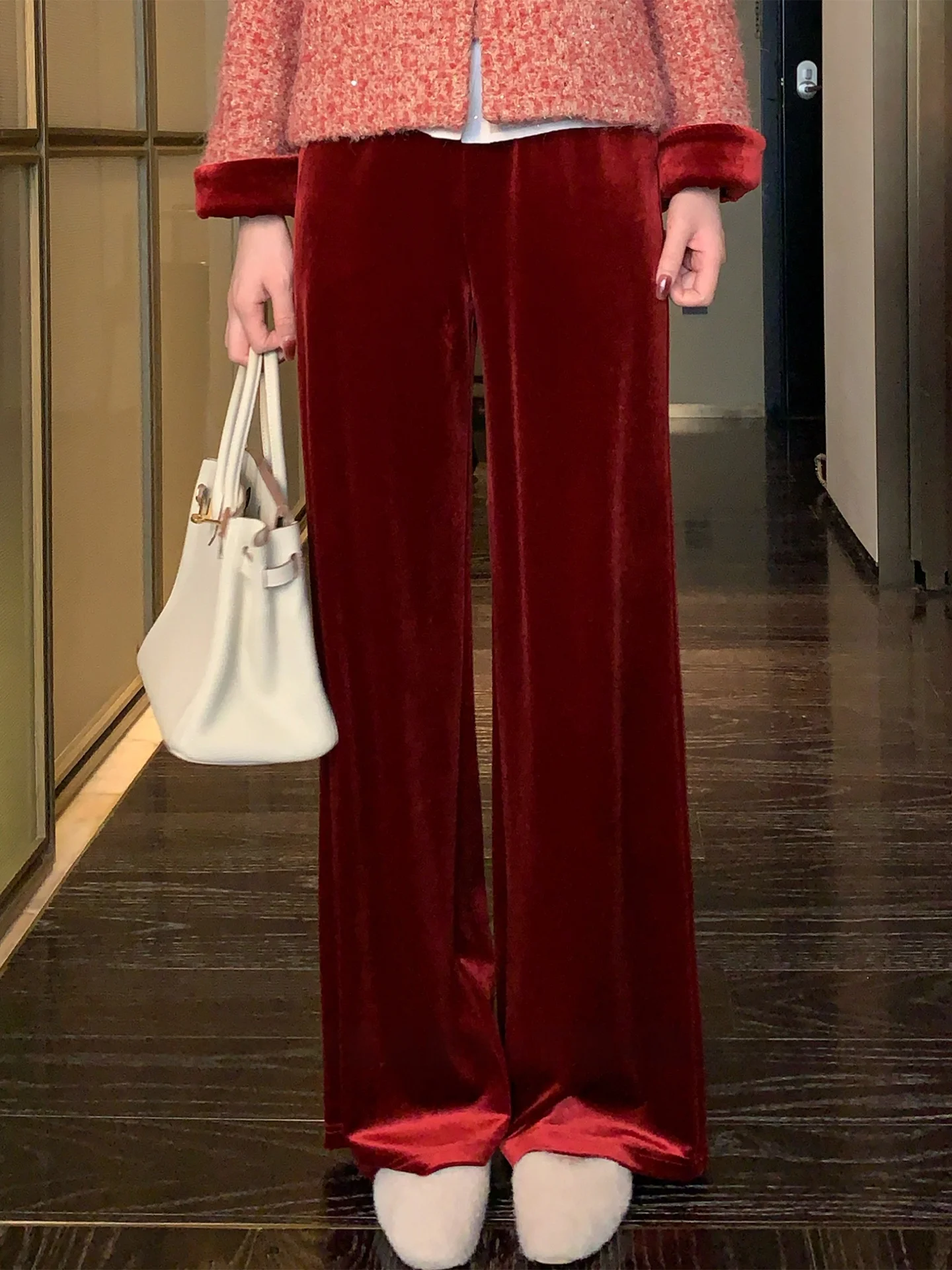 

Винтажные брюки с высокой талией и широкими штанинами, прямого кроя, из вельвета, повседневные женские брюки для весны и Нового года, удобные, из полиэфирного волокна