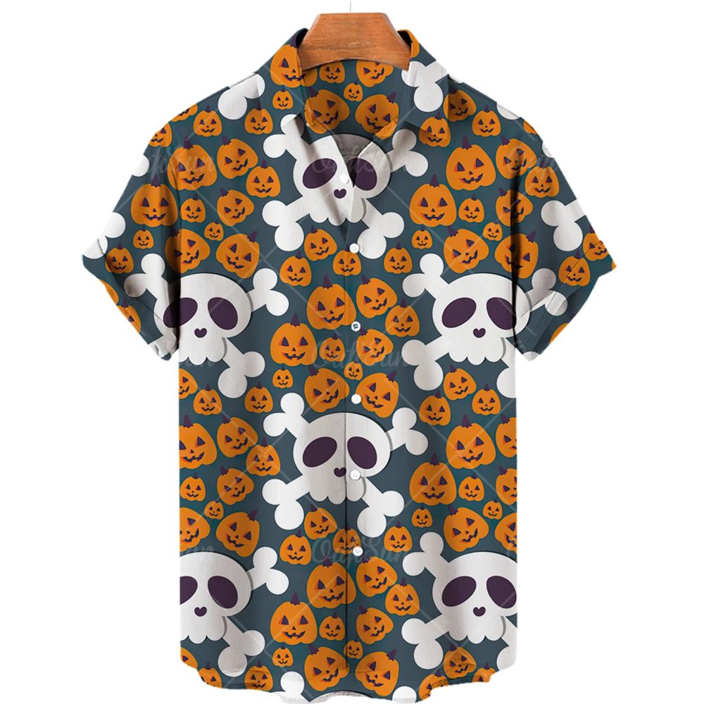 Camisas hawaianas de manga corta con estampado de calavera 3d para hombre, Tops casuales de verano, camisas de playa para hombre, camisa con cuello