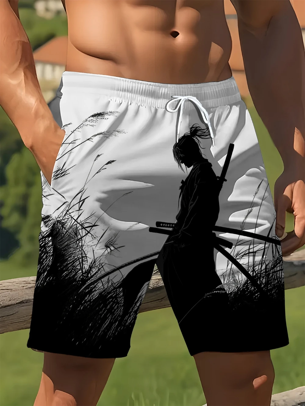 

Men's Casual Style Summer Trend Shorts Quick-Drying Breathable Fabric Sports Leisure Lonely Warrior Pattern Daily Wear
