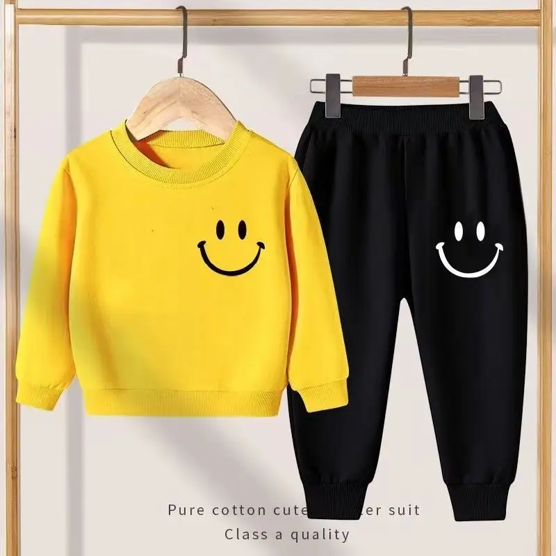 Autumn Kid Boy Clothes Children Girls Happy Printed Sweatshirts Pullover Top And Pants 2 Pieces Suit Sport Outfits Tracksuits