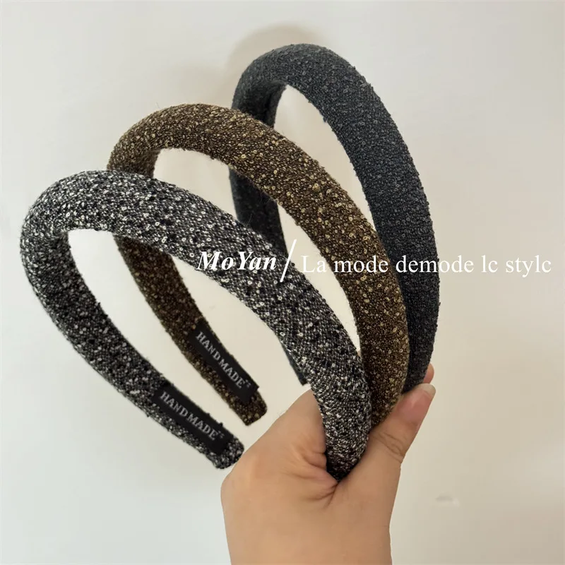 2025 Vintage Black Gray Hair Hoop Hairband for Women Girl Korean style Sweet Cute Fabric Sponge Headband Hair Accessories