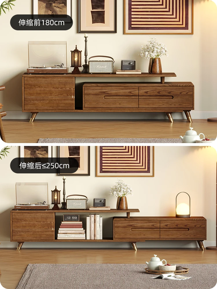 TV cabinet, ash wood simple coffee table combination