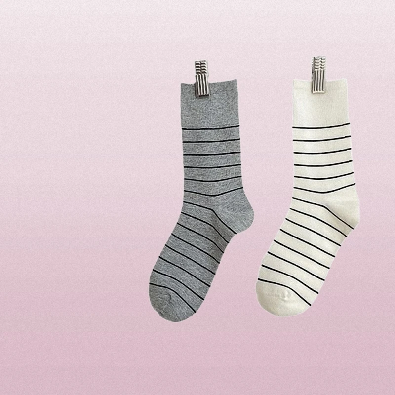 Chaussettes mi-tube rayées pour femmes, pur coton, étudiant, simple, polyvalent, tube ChimLong empilé, nouvelle mode, 3/6 paires, 2024