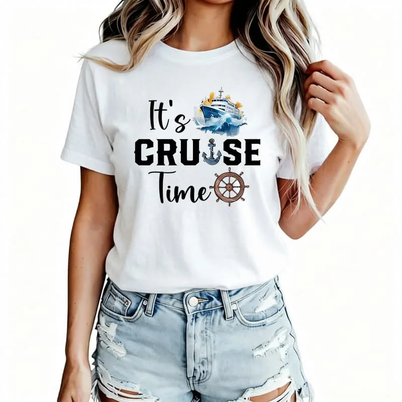Cruise Time Women's T-Shirt 100% Cotton Funny Graphic Short Sleeve Tee Novelty Shirt Casual Crew Neck Top S-5Xl