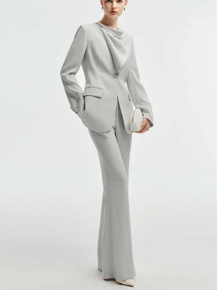 

BJTZ, осень 202, женский костюм на одной пуговице, блейзер и широкие брюки, комфорт премиум-класса, элегантный, минималистичный, повседневный, высокого качества