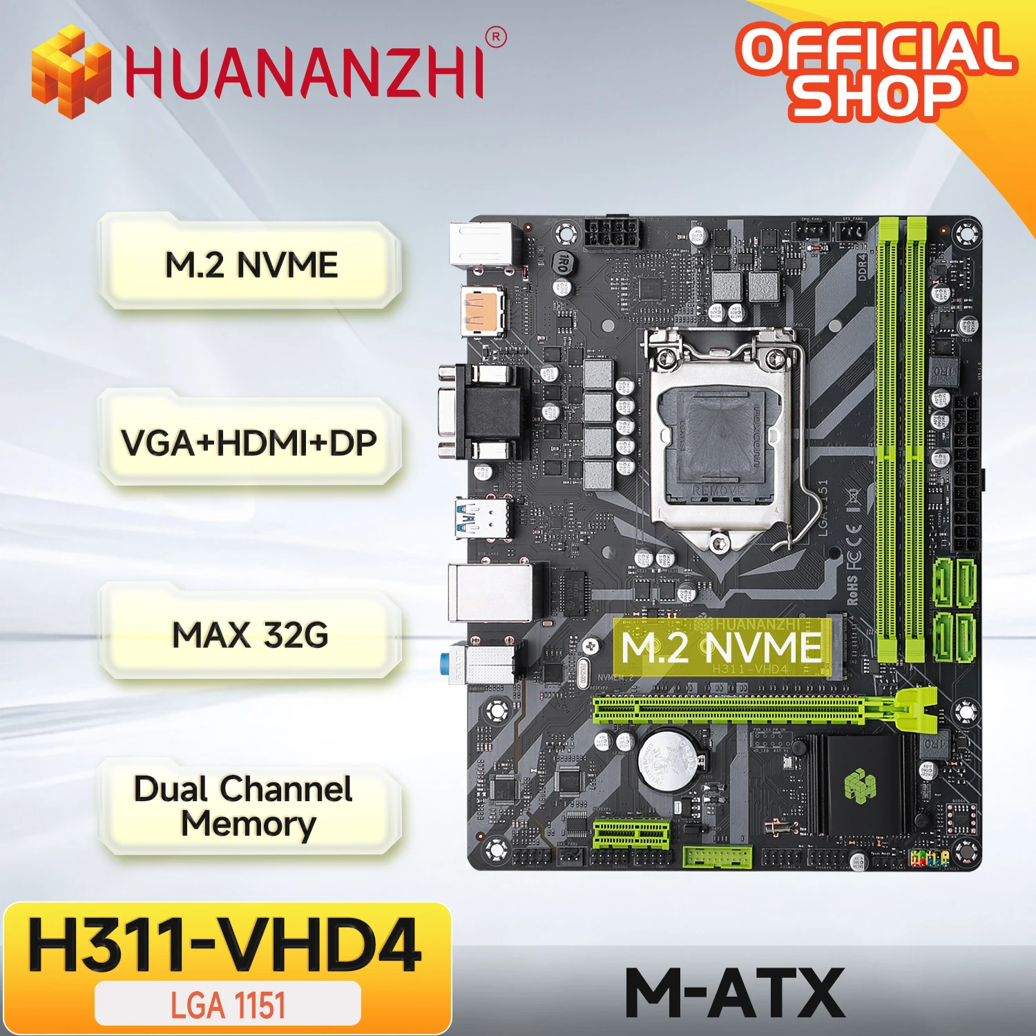 

Материнская плата HUANANZHI H311 VHD4 LGA 1151, поддержка процессора Intel Core i3/i5/i7 6/7/8/9 E3 V5, память DDR4, 32 ГБ
