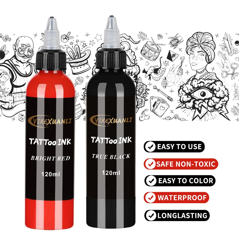 120ml red/black Tattoo Ink Pigment with box BodyArt Tattoo Kits Professional Beauty Paints Makeup Tattoo Supplies Semi-permanent - Image 3