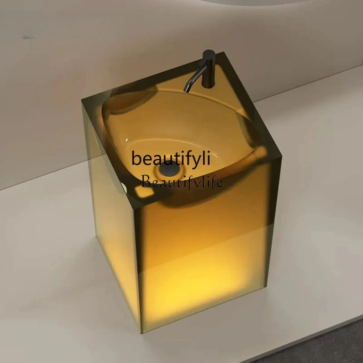 Column basin integrated floor-to-ceiling wash basin transparent resin hotel wash table customization