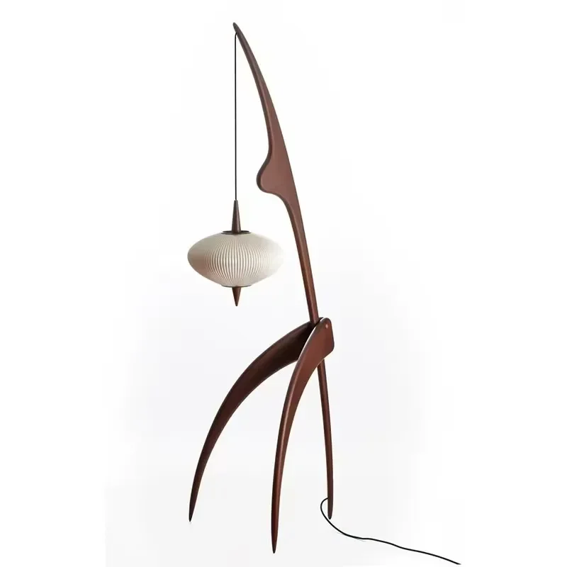 for  Mid Century Modern Walnut Floor Lamp with Pleated Shade Art Style Vertical Standing Light  Living Room Bedroom