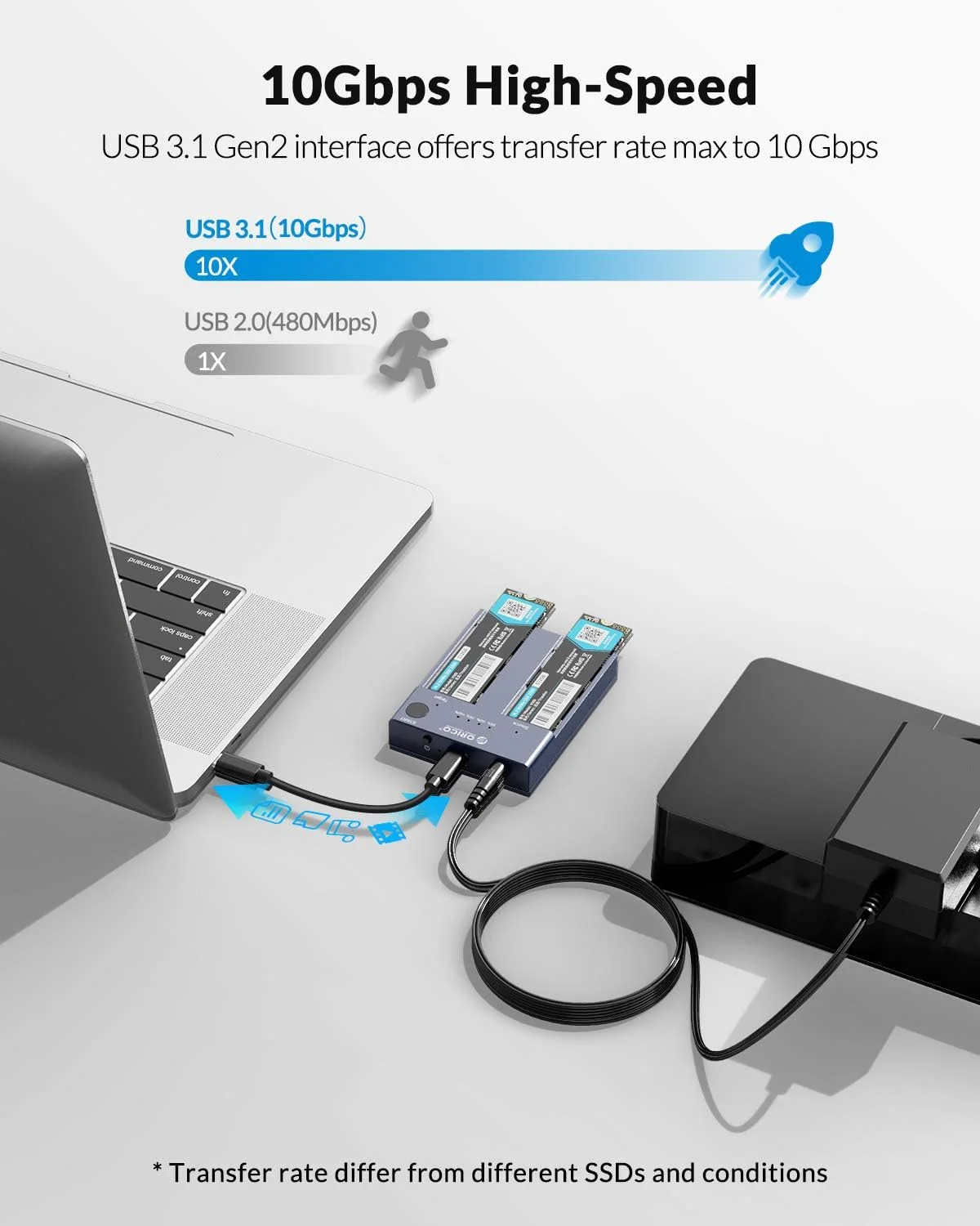 Imagem -03 - Orico M.2 Nvme Cloner Dual Bay Nvme Usb c para Nvme Ssd Gabinete de Alumínio M.2 Duplicador Clone Offline para Pcie M-key Ssds 8tb