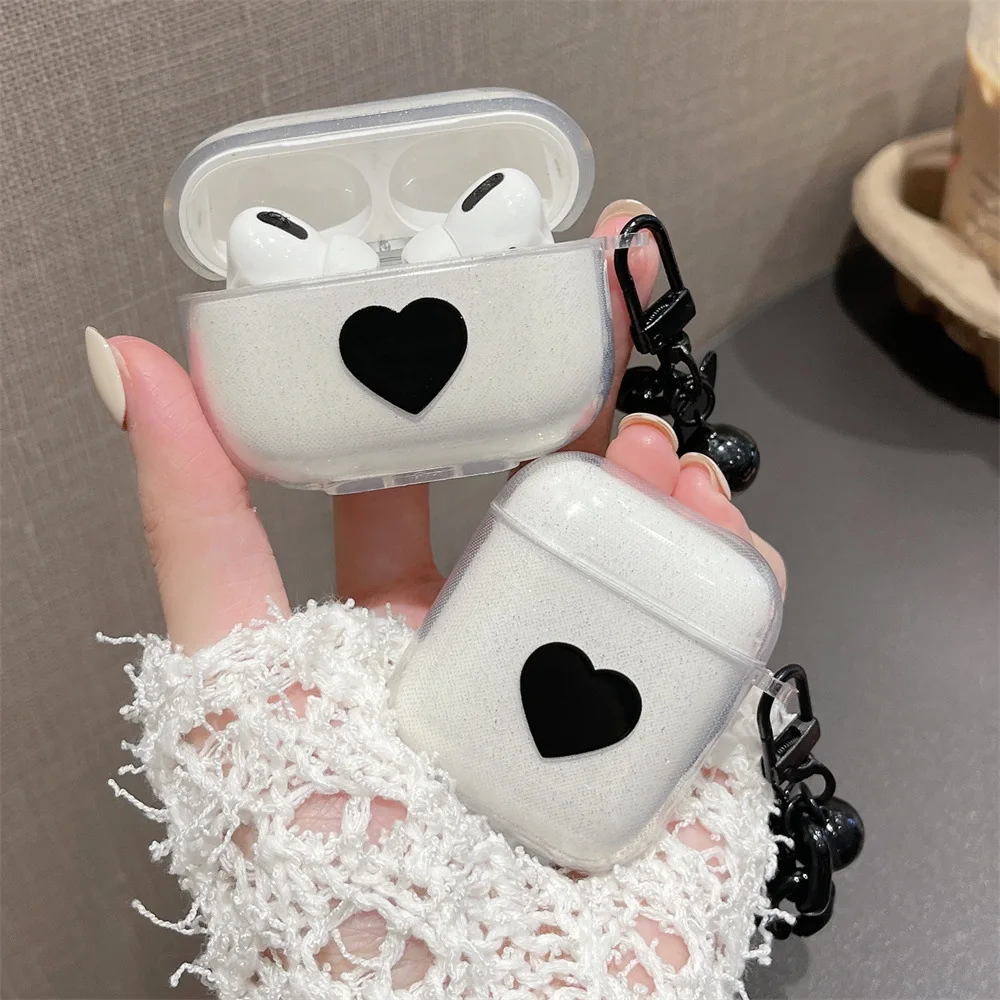 Luxury Bling Glitter Heart Case with Keychain for AirPods Pro 2nd Airpod 3 2 1 Wireless Earphone Accessories Headphone Box Cover