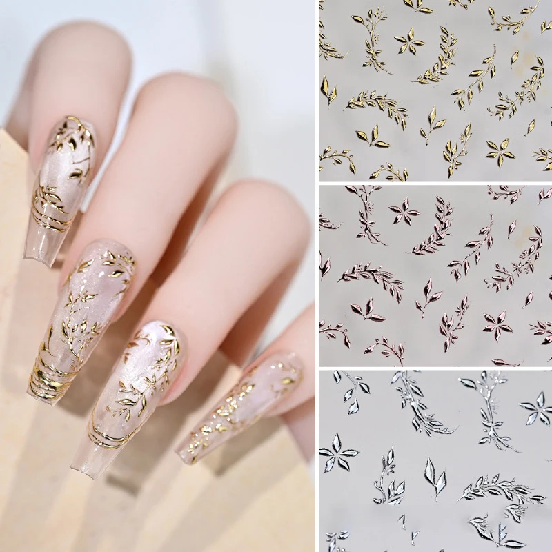 1 Sheet 3d Flowers Hot Stamping Leaf Nail Art Stickers Summer Decoration Nail Decals Leaves Slider