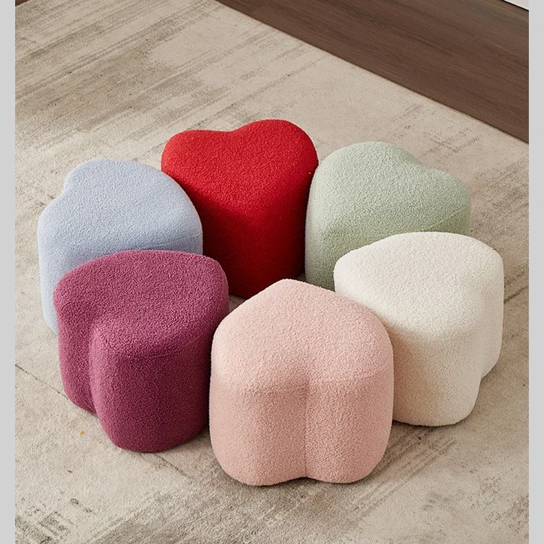 Love-shaped Doorway Soft Bag Shoe Stool Bedroom Creative Sofa Low Stool Footrest Living Room Home Shearling Comfortable Stools