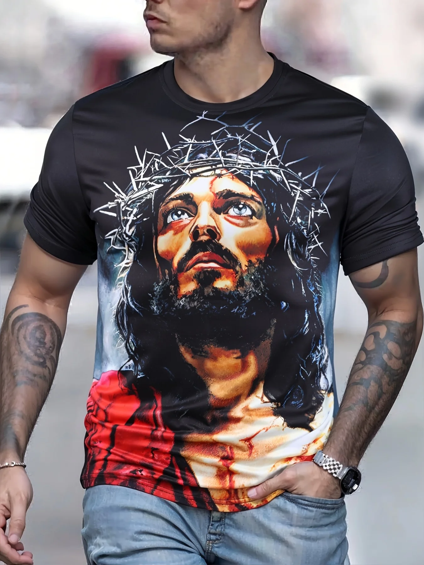 Vintage Jesus Graphic T Shirts Fashion T-Shirt Casual Short Sleeve Tops Christ Jesus T Shirt Man Crew Neck Pullover Men T-Shirt