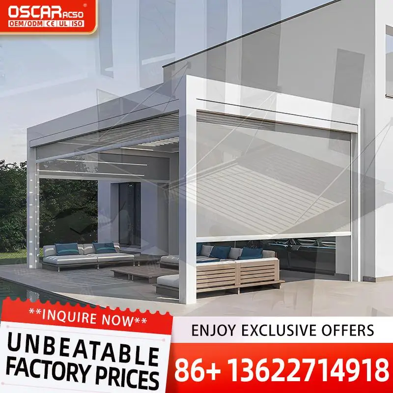 

Моторизованный тент с выдвижной алюминиевой рамой и светодиодной подсветкой для наружного консервативного патио, сада, выдвижная беседка