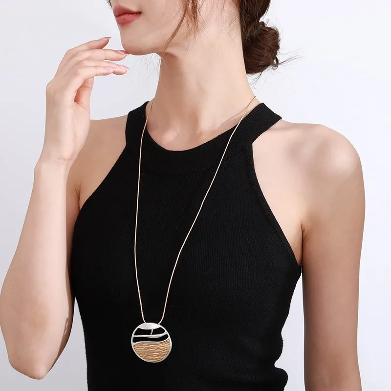 

Kaseakia Hollow Out Circular Geometric Alloy Metal Pendant Sweater Chain, Long Necklace for Women Fashion Jewelry Accessories