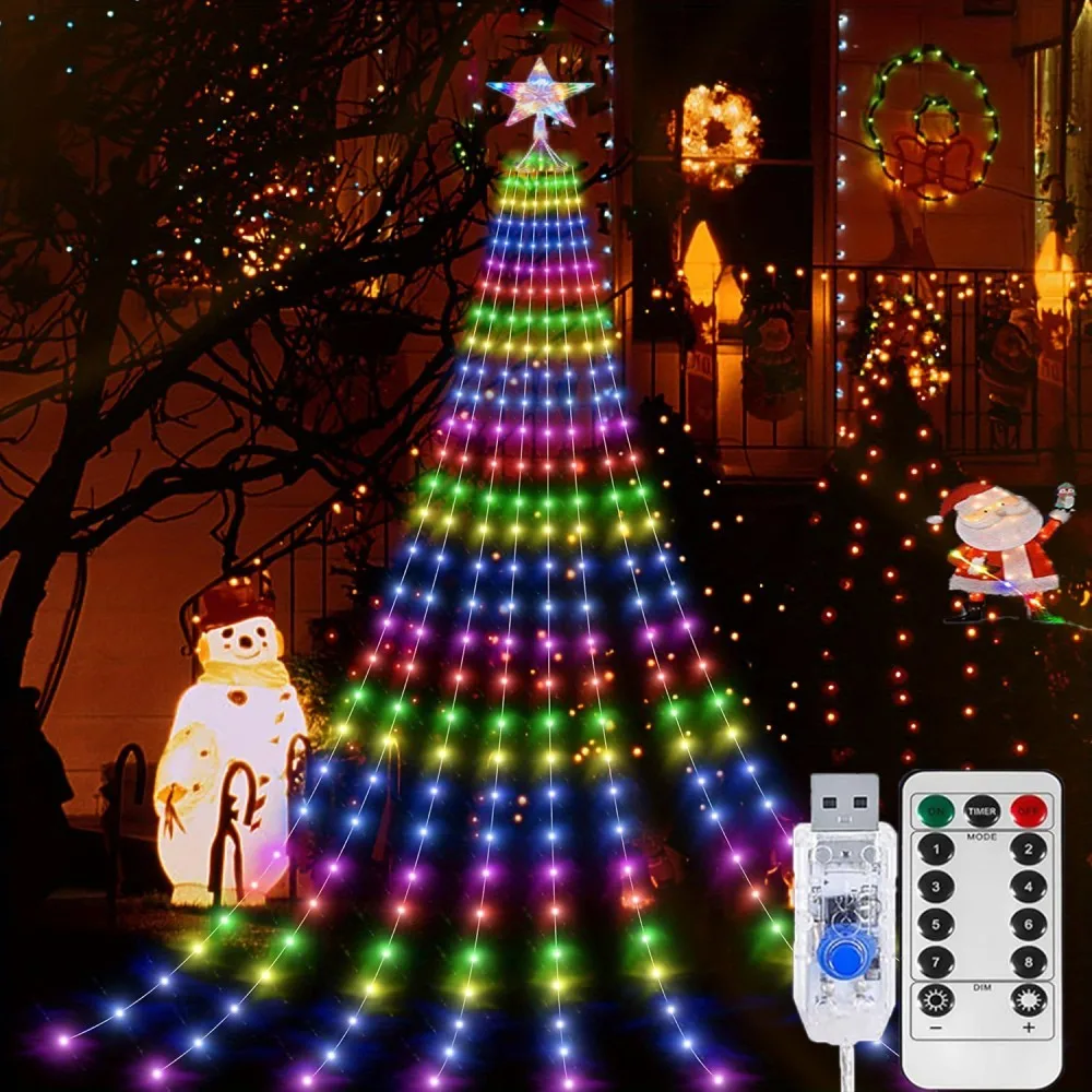 1 قطعة 2M192LED/3M282LED عيد الميلاد USB ستار شلال ضوء ، مع جهاز التحكم عن بعد ، 8 أوضاع الإضاءة ، تستخدم للغرفة ، ديكور الحفلات