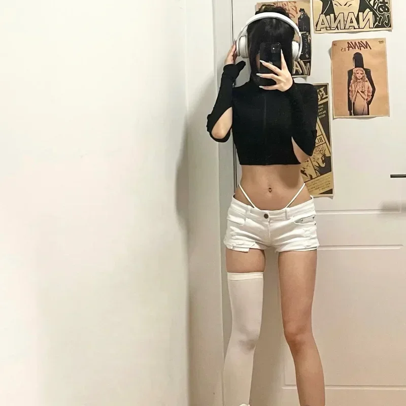Low Waist Skinny Ripped White Denim Shorts Women Summer Casual Y2k Vintage Jeans Female Streetwear Short Pants