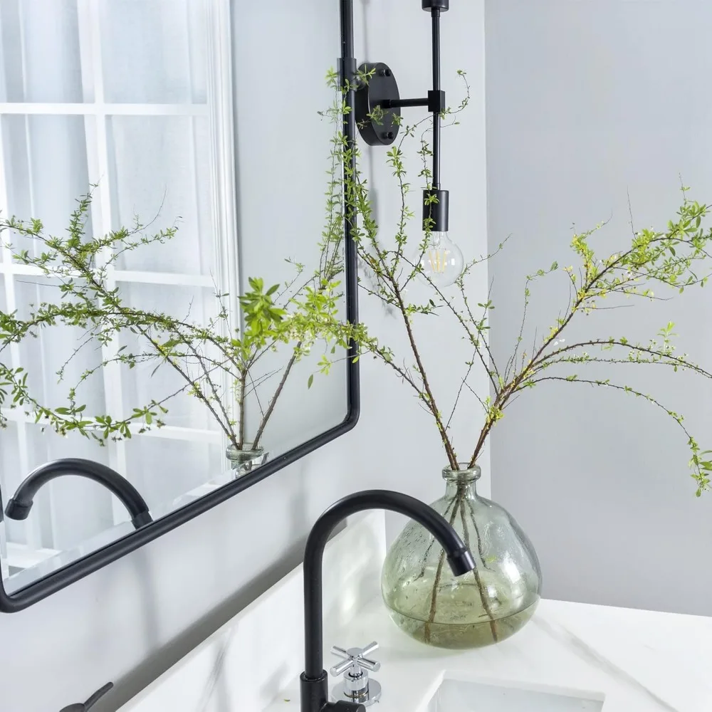 Rectangle Pivot Mirror with Tilt and Beveled Edges for Bathroom, Matt Black Metal Framed Vanity Mirror with Long-Lasting Durabil