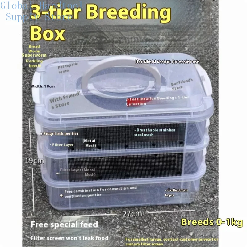 High Capacity Mealworm Breeding Kit 2/3/4-Layer Portable Mealworm Farm for Reptiles Bearded Dragon Live Mealworms Breeding