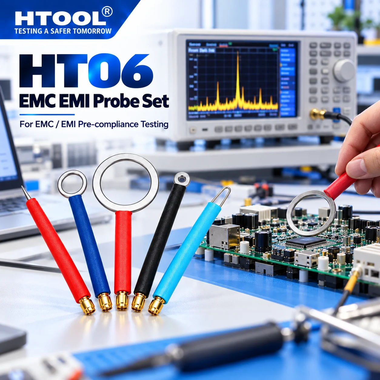 HTOOL HT06 EMC EMI Probe Set 1Hz-20GHz Near Field Magnetic Electric Probe for Spectrum Analyzer Testing