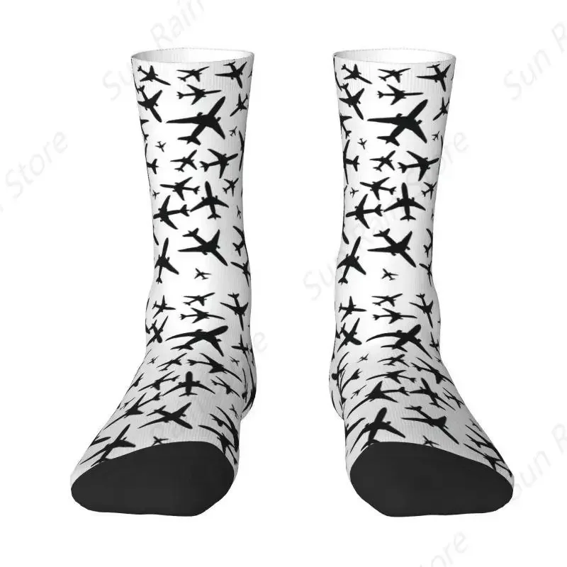 

Fashion Men's Random Airplanes Pattern Dress Socks Unisex Warm Breathbale 3D Printing Aviation Fighter Pilot Crew Socks