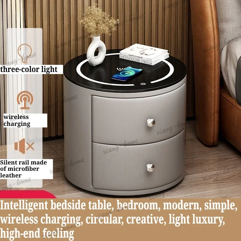 pg Storage Locker Bedside Table Bedroom Modern Hotel Solid Wood Bedroom Nightstand Wireless Charging With Light Mid Century