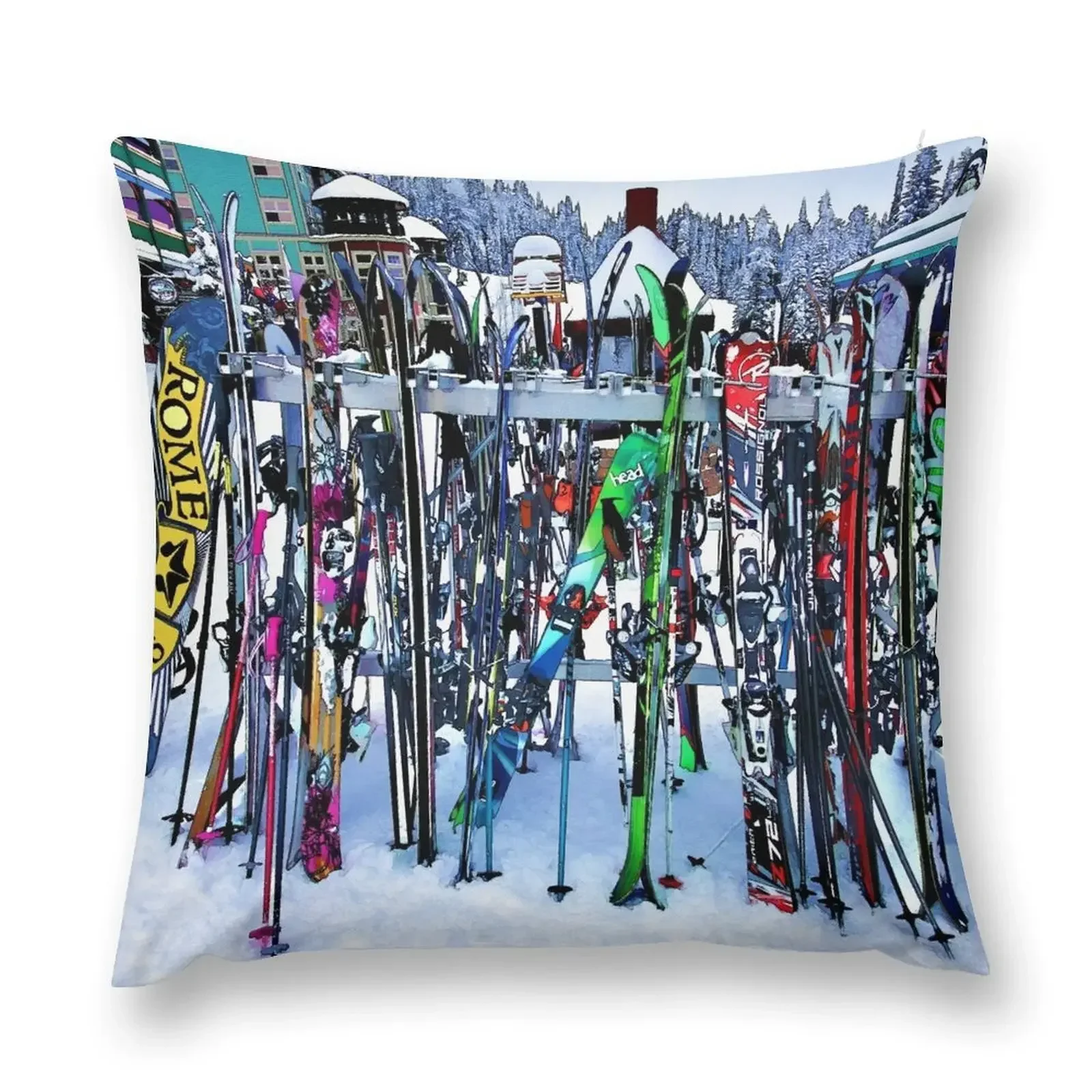 

Ski Party - Skis and Poles Throw Pillow bed pillows Cushions Cover Luxury Pillow Case Cusions Cover pillow