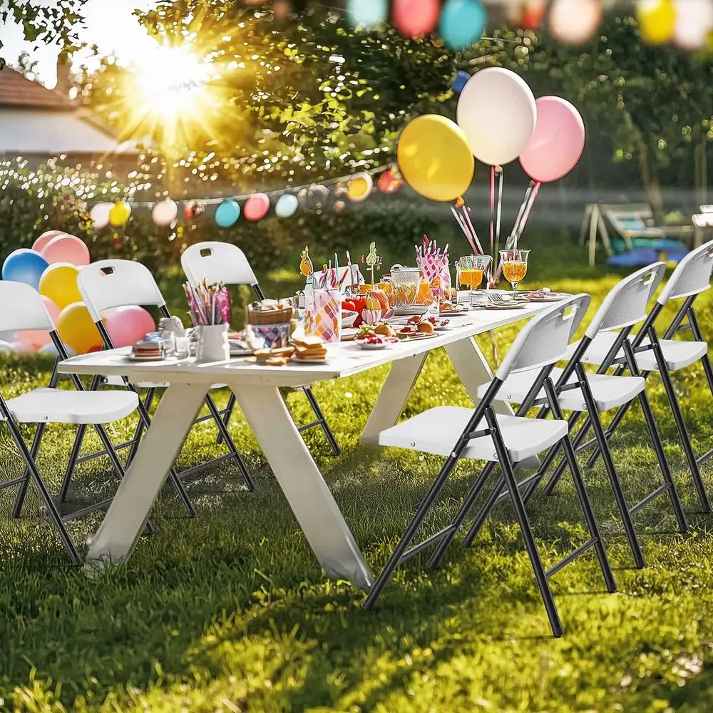 

10Pack White Plastic Folding Chairs, Portable Seat with Sturdy Steel Frame for Indoor amp Outdoor Use, Perfect for Banquet, Par
