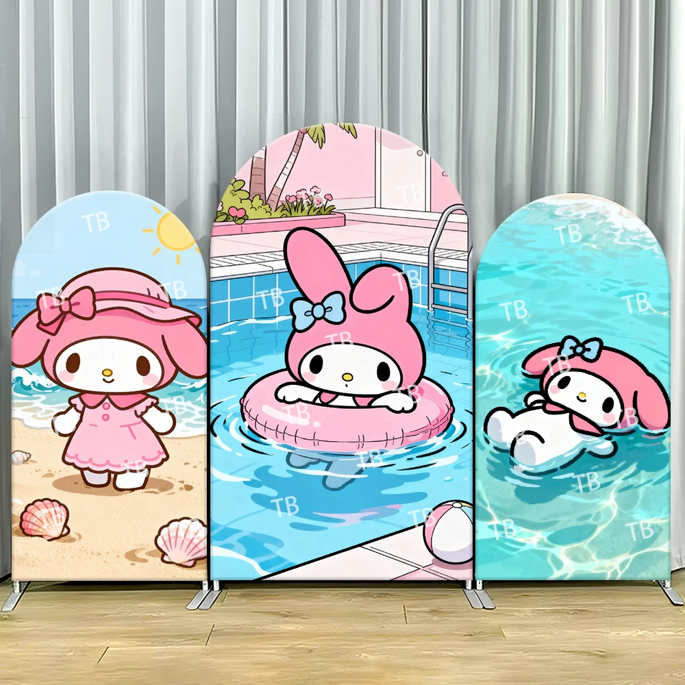 

My Melody Arch Backdrop Cover Beach Pool Theme Decor Photo Booth Prop for Kids Birthday Party & Baby Shower