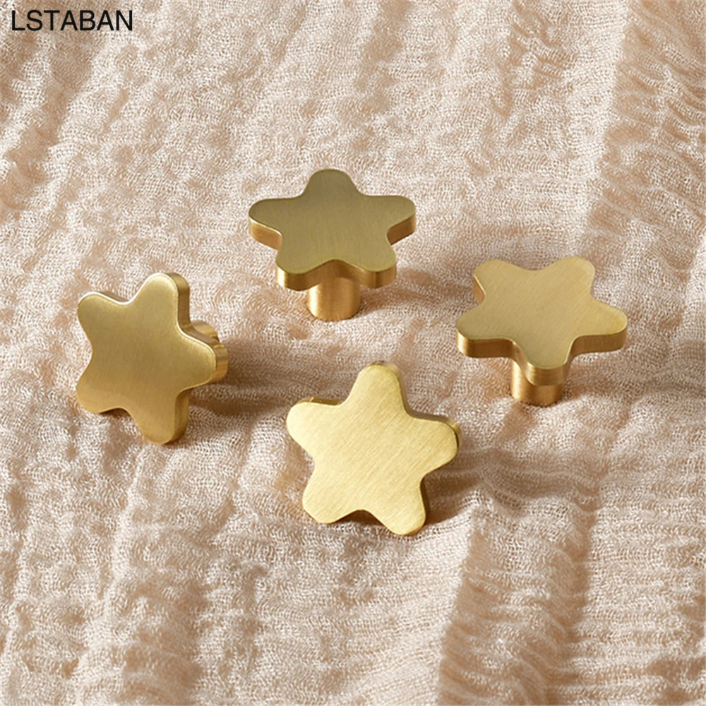 Pure Copper Star Shape Cabinet Knobs Children's Room Five Pointed Star Brass Handles Wardrobe Kitchen Pulls Handle Cupboard Hook