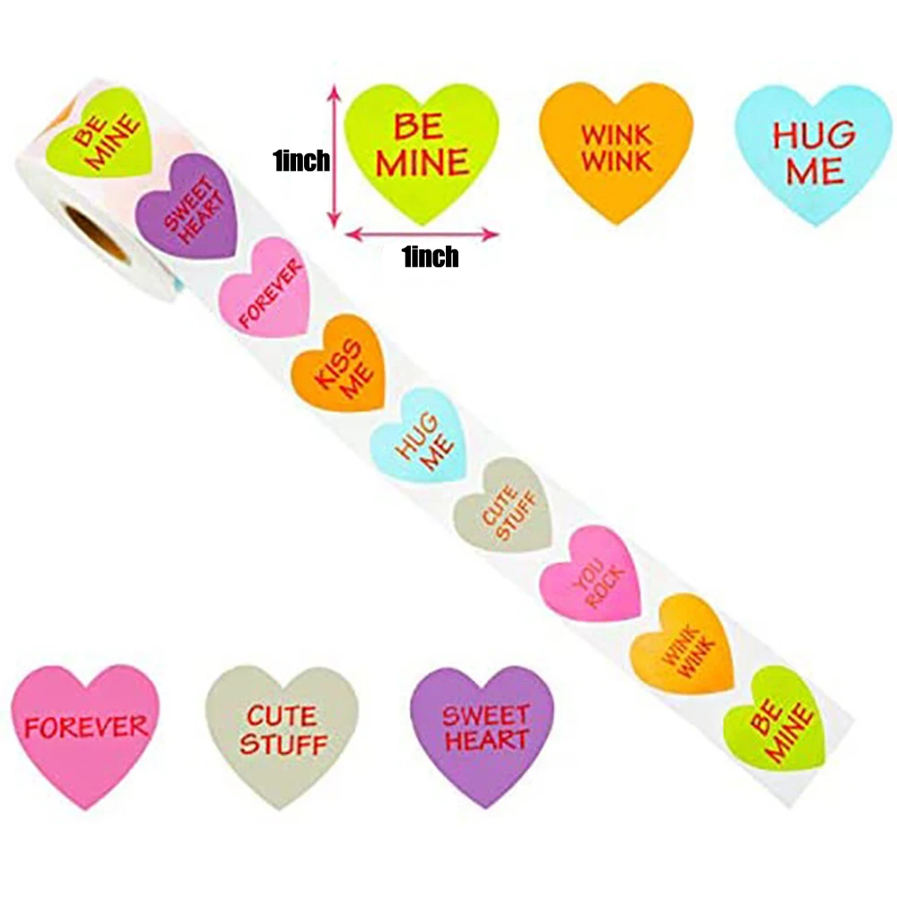 500pcs/roll Happy Valentines Day Wedding Love Stickers Heart Stamps Seal Labels For Envelopes Adults Lover Gifts Party Decor