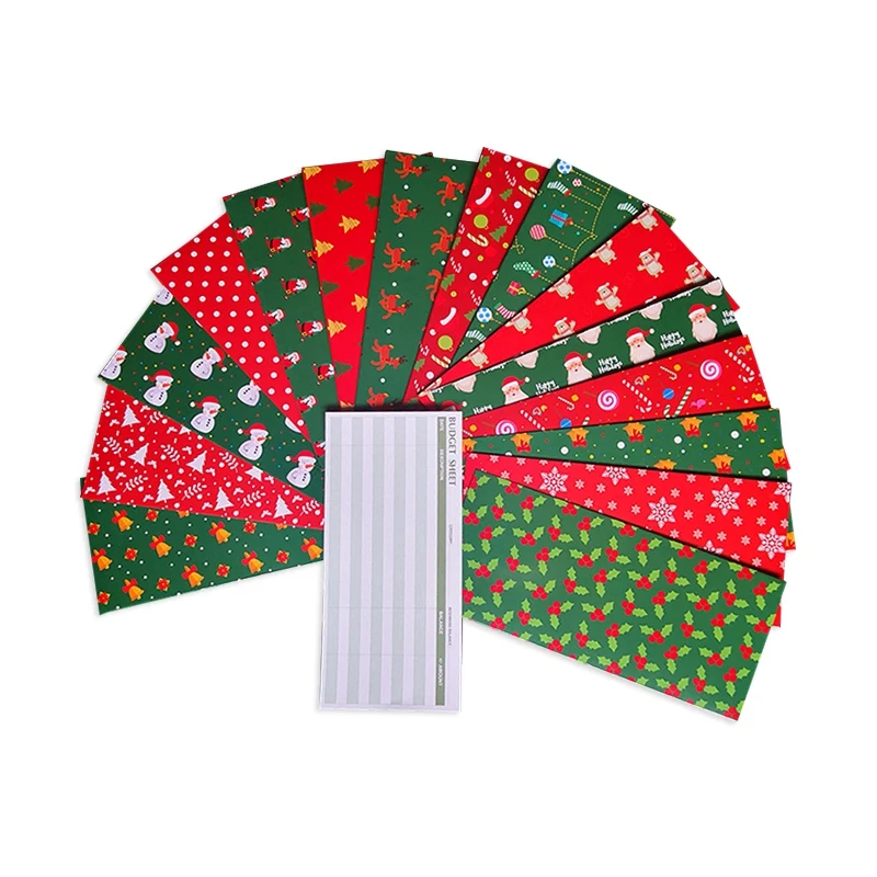 

15 Christmas Budget Envelopes + 15 Budget Sheets + 24 White Label Stickers,Wallet Cash Saving System For Money,Receipt