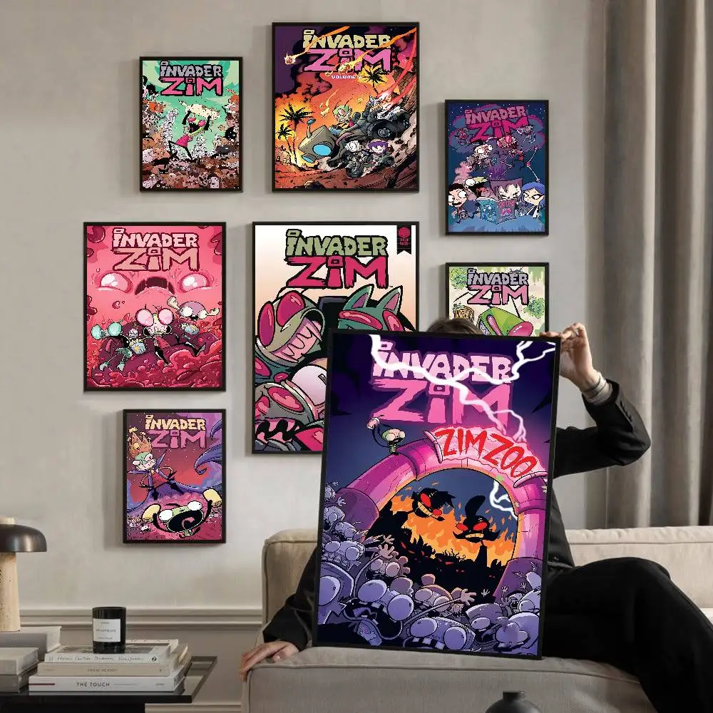 I-invader cartoon anime Z-zim Movie Sticky Posters Retro Kraft Paper Sticker DIY Room Bar Cafe Aesthetic Art Wall Painting