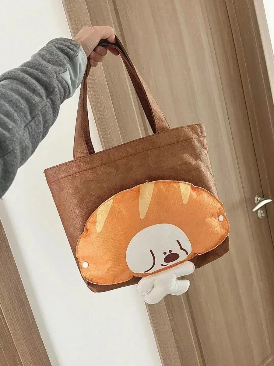 Kraft Large Capacity Bread Dog Tote Bag Cute Commuter Bag Premium Feeling Clash of Colours Merad Tote Shoulder Bag